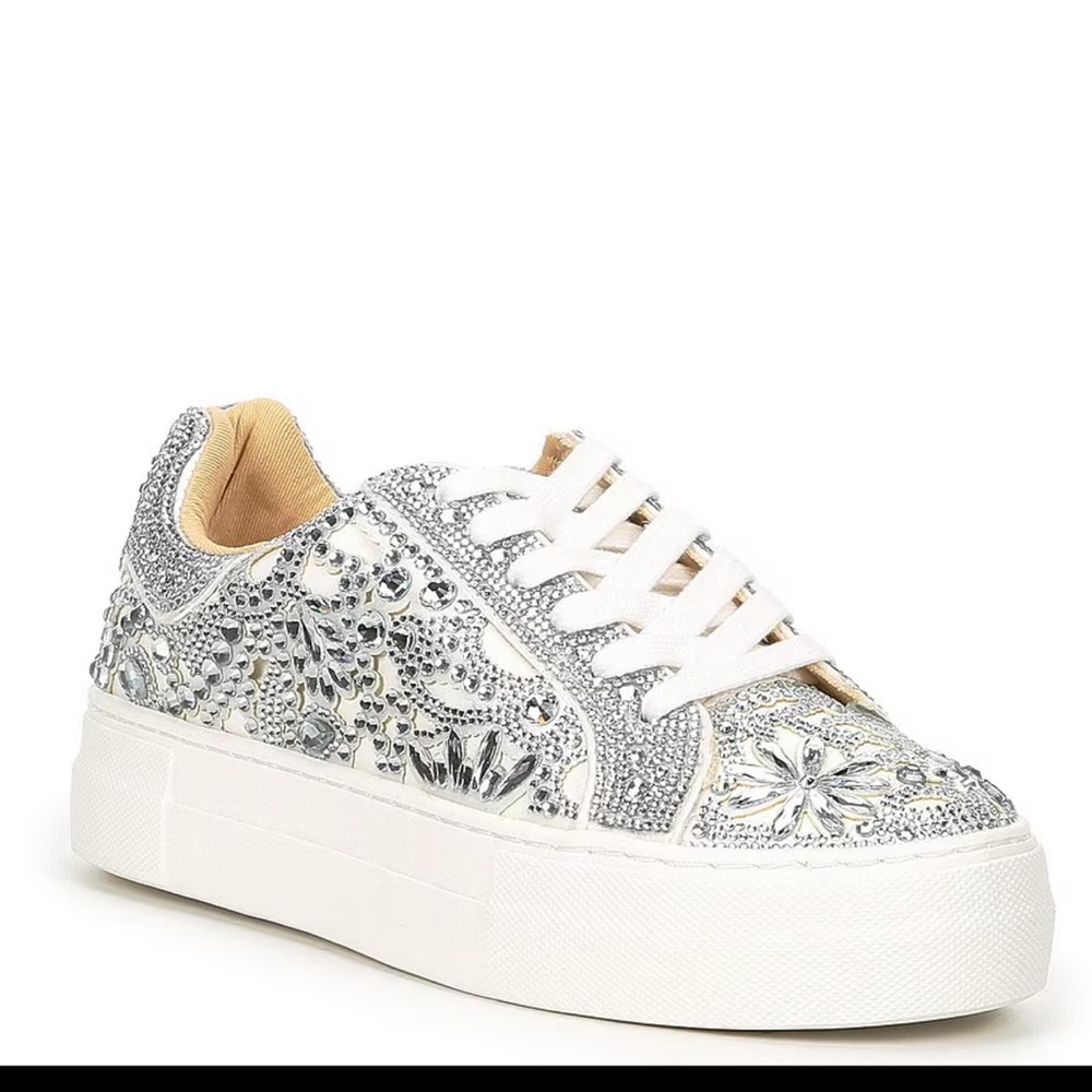 Betsey Johnson Silver and White Platform Sneakers